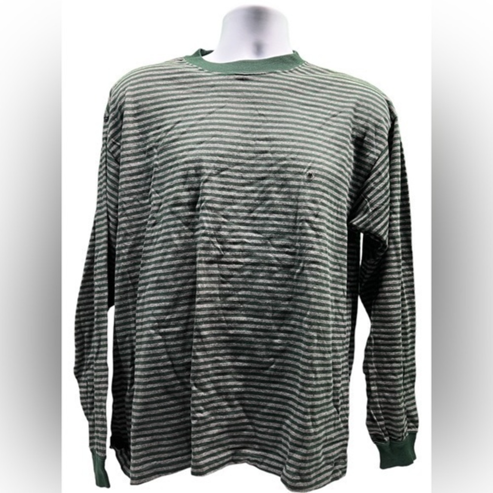 Gap men’s long sleeve tee Hunter green and gray striped size medium NWT